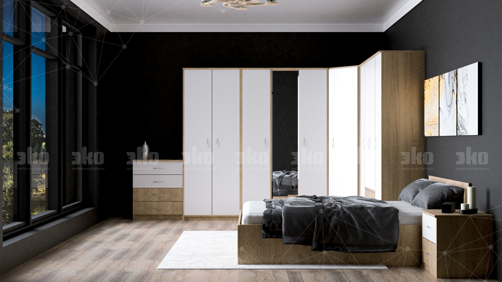 Белый спальный гарнитур в стиле минимализм 