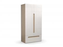 Шкаф 2-х створчатый с ящиком «Палермо» в цвете Шимо светлый/Белый глянец