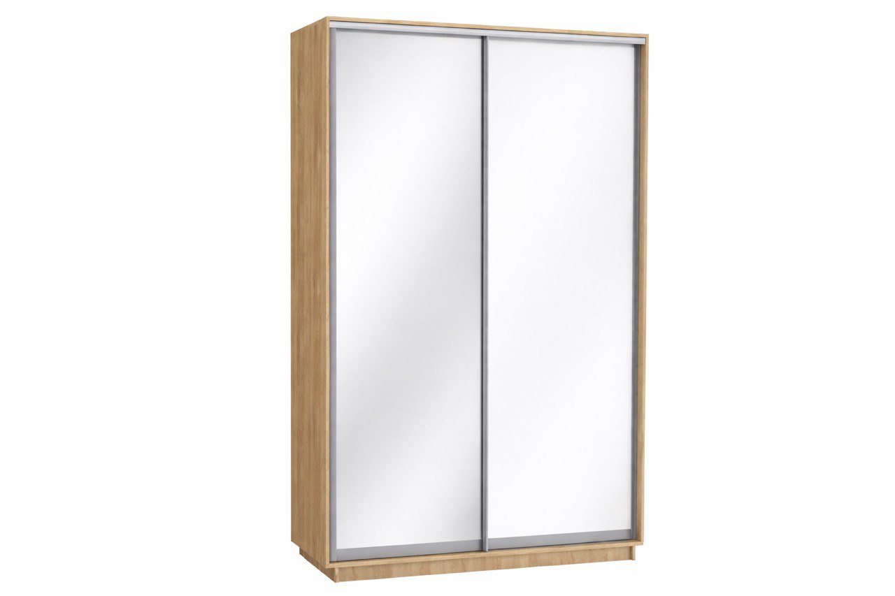 Шкаф-купе 2-х дверный 1600 с зеркалом в цвете Дуб сонома светлый/Белый