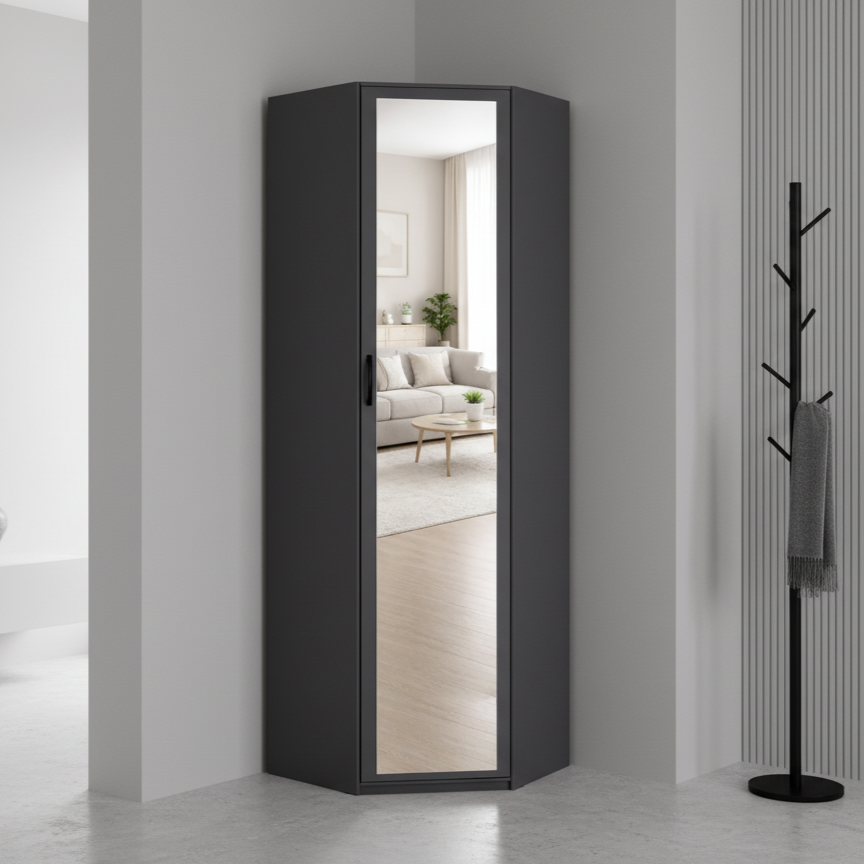 Шкаф угловой "Дуэт Люкс" с зеркалом в цвете Графит