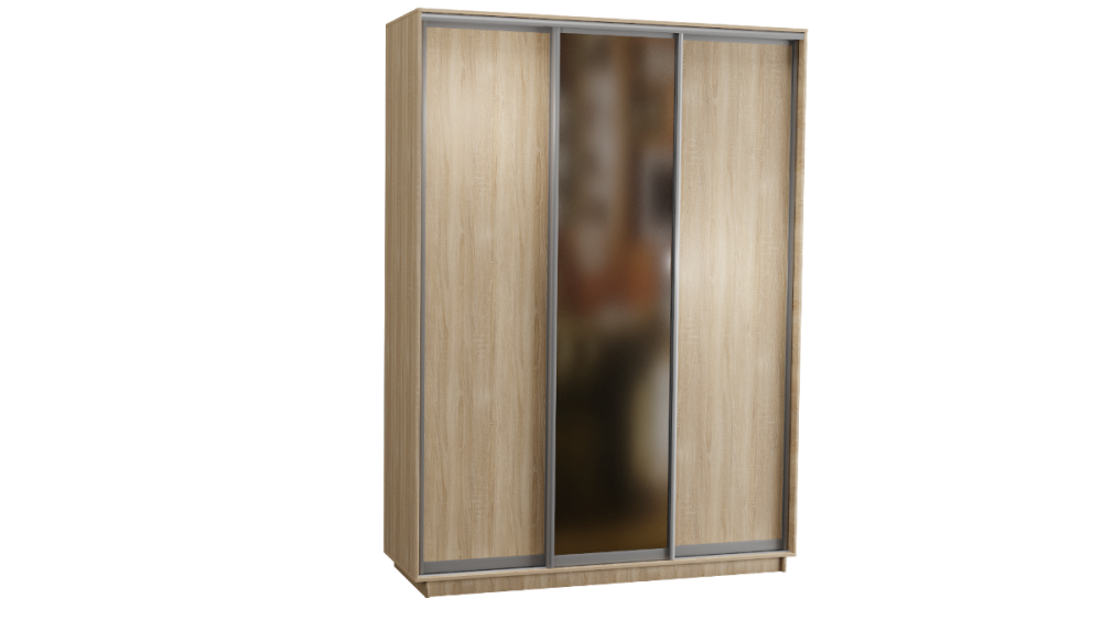 Шкаф-купе 3-х дверный с зеркалом 1800 в цвете Дуб сонома светлый
