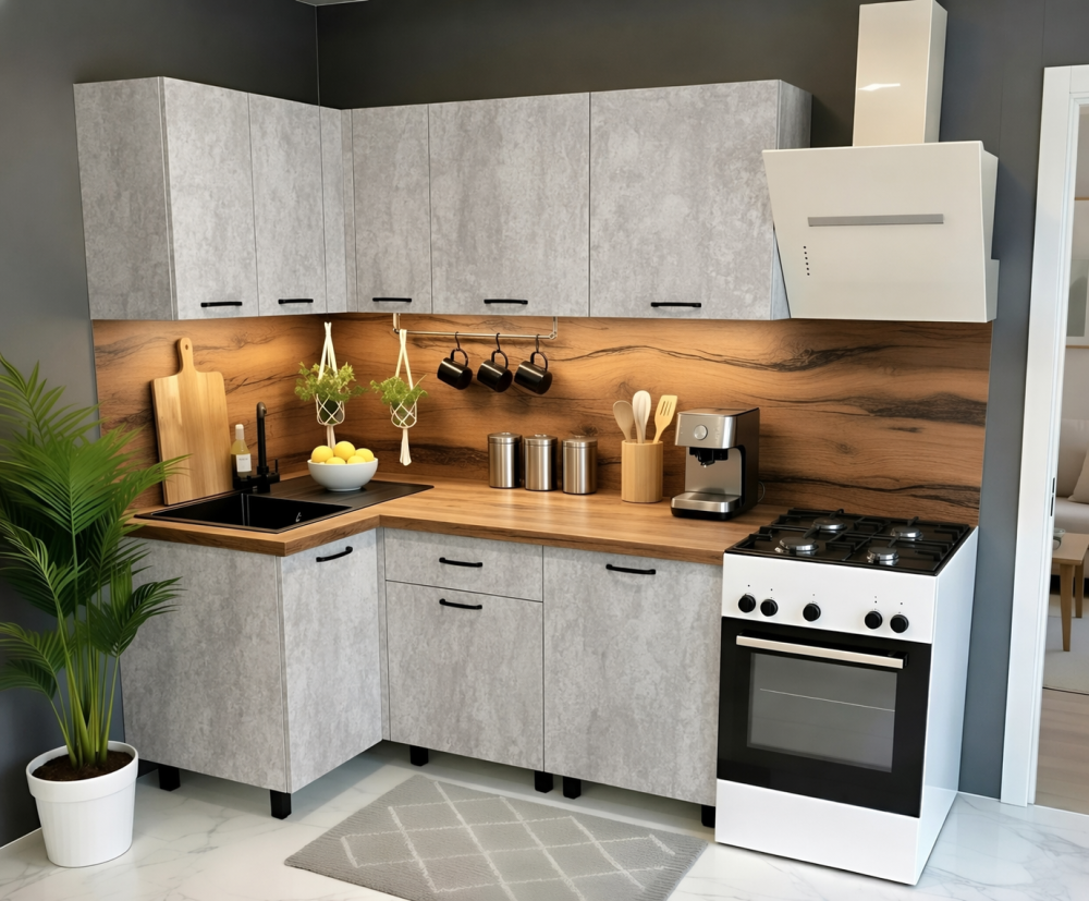 Кухня "Готовое решение" 1600х1000 Цемент светлый