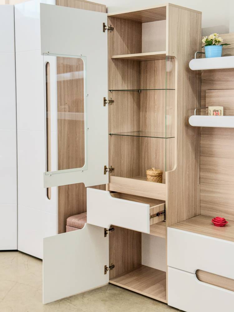 Пенал левый (высокий) «Палермо» в цвете Шимо светлый/Белый глянец - Фабрика ЭКО