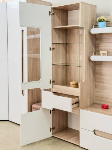 Пенал левый (высокий) «Палермо» в цвете Шимо светлый/Белый глянец - Фабрика ЭКО