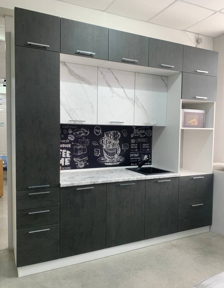 Кухонный гарнитур Модерн Бетон чикаго графит/мрамор белый (распродажа)