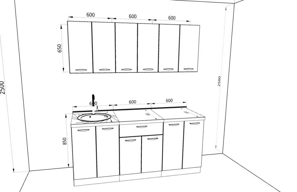 Кухня «Готовое решение 1800» Жемчужный ясень