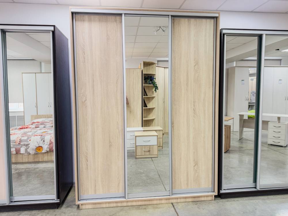 Шкаф-купе 3-х дверный с зеркалом 1800 в цвете Дуб сонома светлый - Фабрика ЭКО