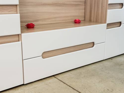 Тумба под телевизор + 2 полки «Палермо» в цвете Шимо светлый/Белый глянец купить в Перми