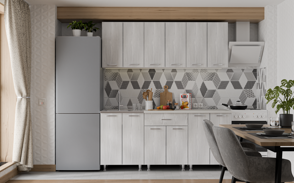 Кухня «Готовое решение 1800» Жемчужный ясень