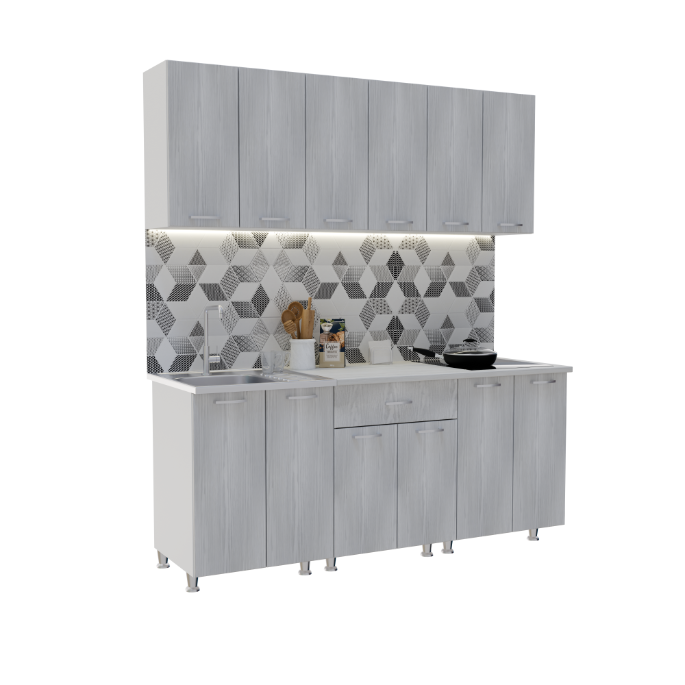 Кухня «Готовое решение 1800» Жемчужный ясень