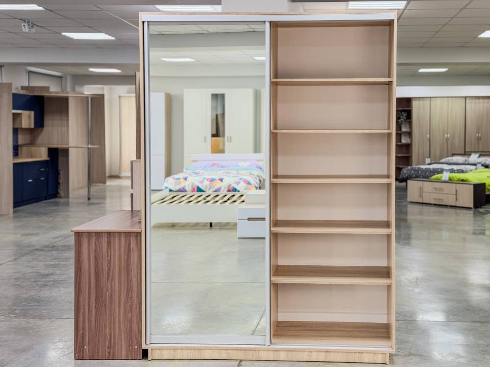 Шкаф-купе 2-х дверный 1600 с зеркалом в цвете Дуб сонома светлый - Фабрика ЭКО