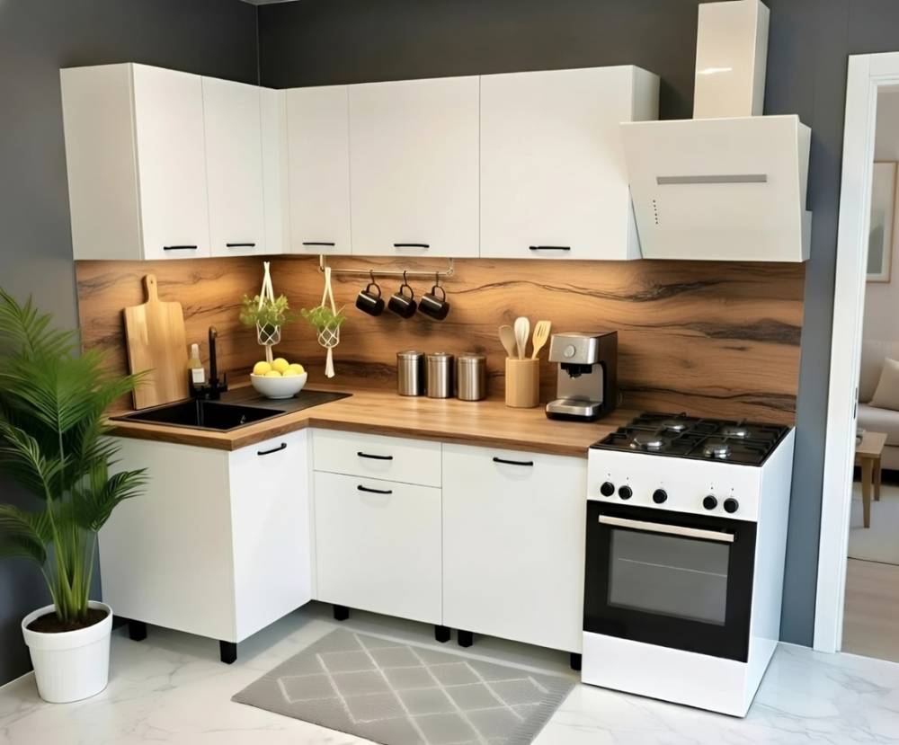 Кухня угловая "Готовое решение" 1600х1000 Белое дерево