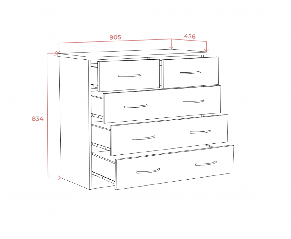 Комод 900 «Дуэт Люкс» с 5-ящиками в цвете Дуб Сонома купить в Перми