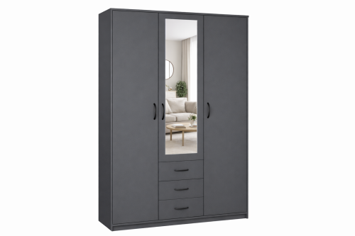 Шкаф комбинированный "Дуэт Люкс" с зеркалом в цвете Графит